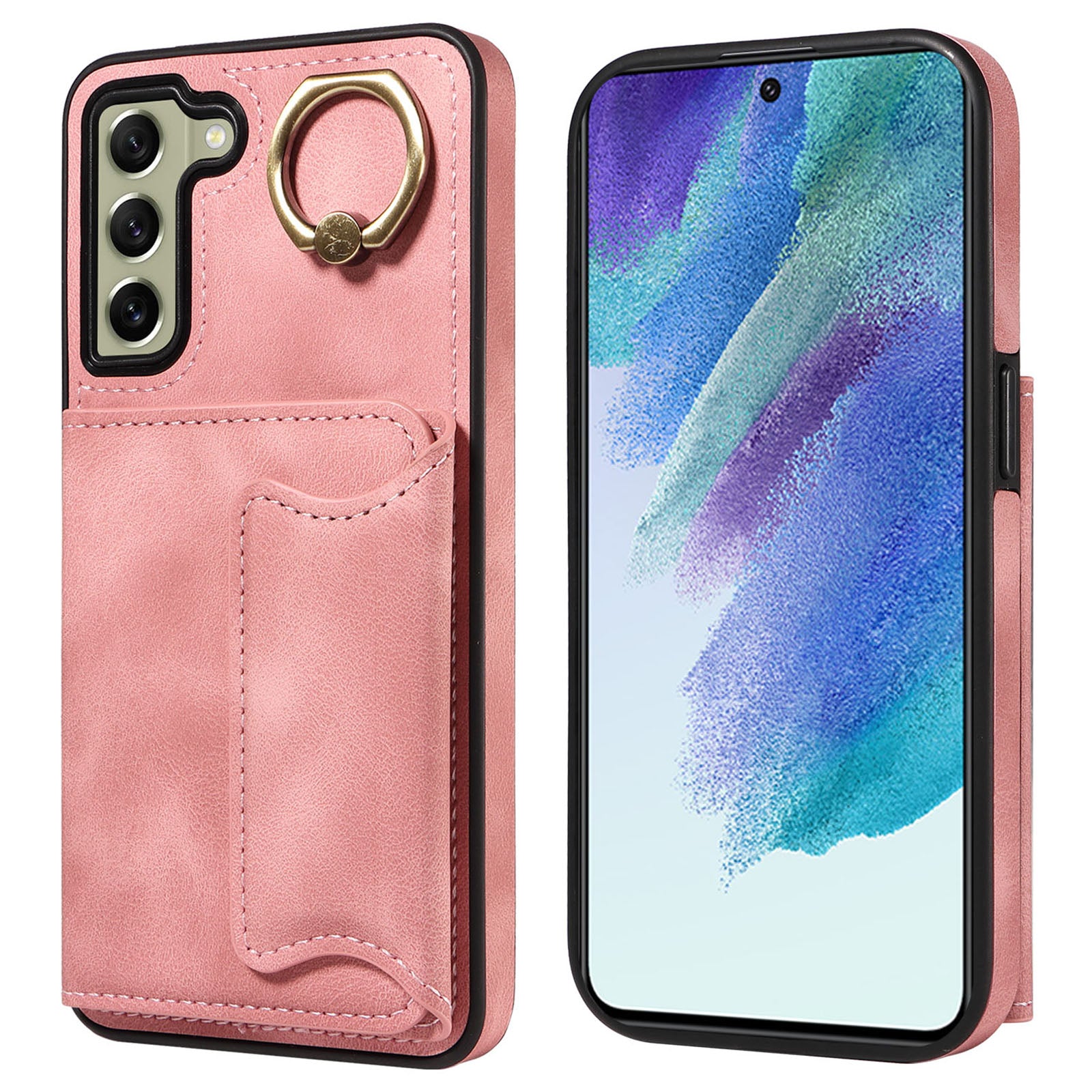 001 For Samsung Galaxy S21 FE 5G PU Leather TPU Cover Card Holder Phone Case with Ring Kickstand 001 For Samsung Galaxy S21 FE 5G PU Leather TPU Cover Card Holder Phone Case with Ring Kickstand